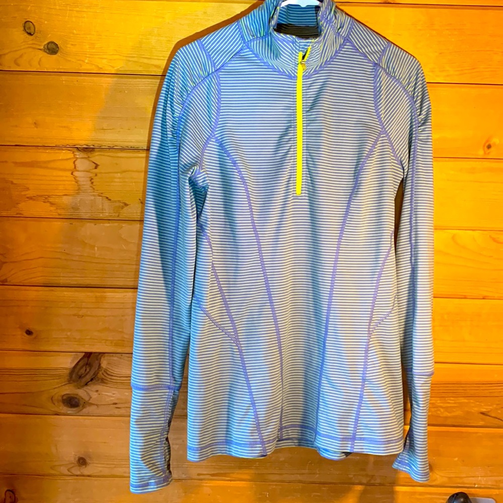 ZELLA Long sleeve running Top Blue and Lime stripes, runs Small!